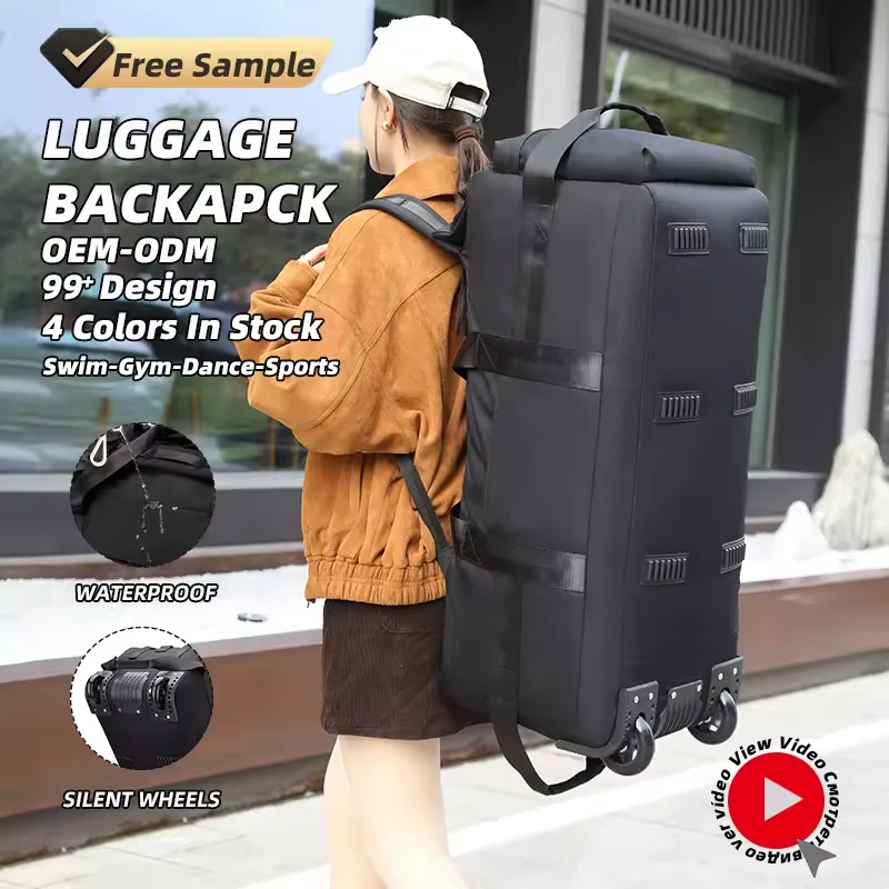 Foldable Oxford Rolling Carry-On Duffel with Side Zip Pocket product reference image