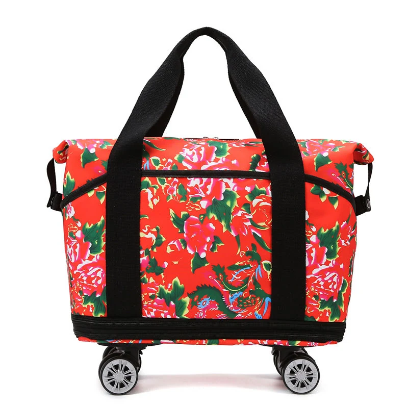 Floral-Print Expandable Travel Tote with Detachable Wheel Option Red color SKU reference