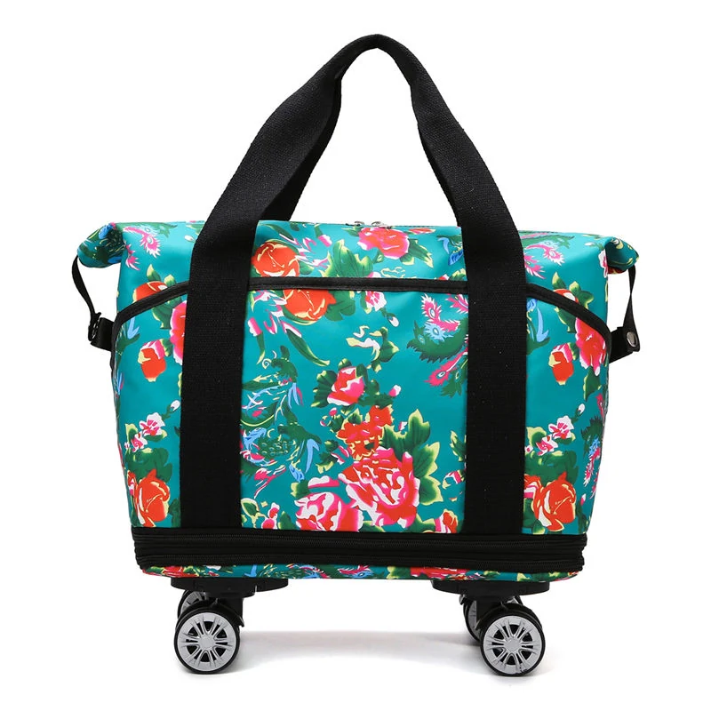 Floral-Print Expandable Travel Tote with Detachable Wheel Option Blue color SKU reference
