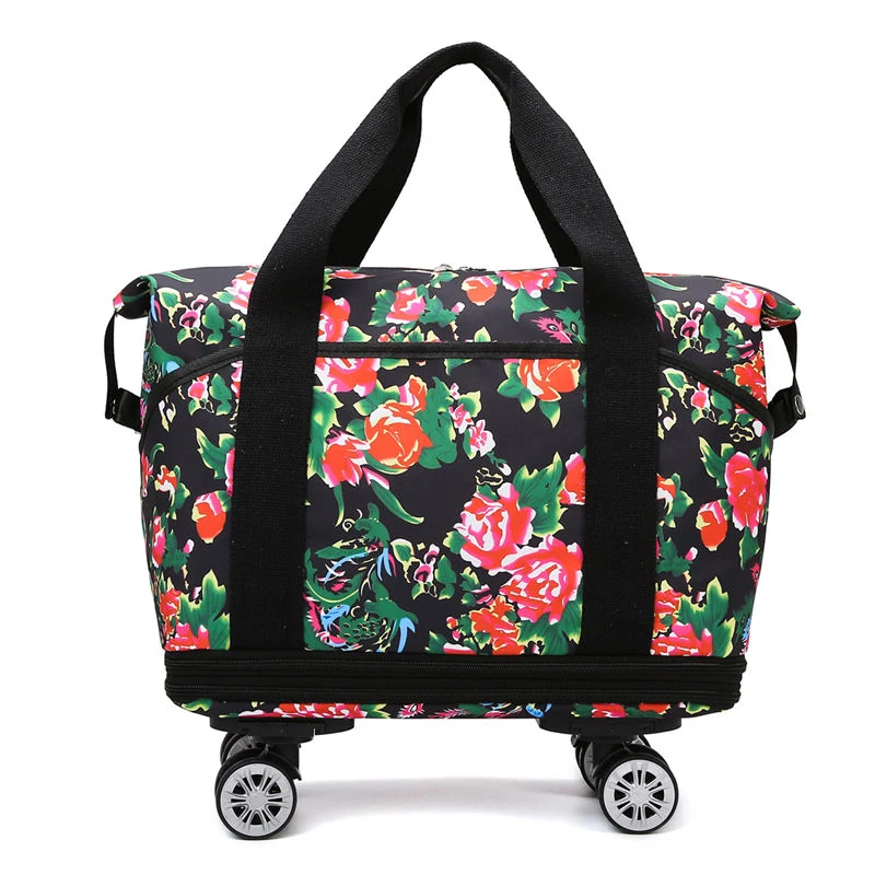 Floral-Print Expandable Travel Tote with Detachable Wheel Option Green color SKU reference