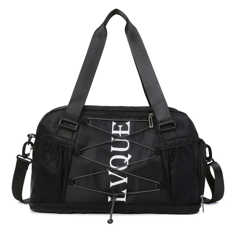 Expandable Weekender Duffel with Side Mesh Pockets Black color SKU reference