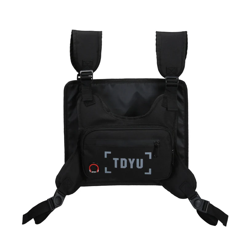 Reflective Polyester Crossbody Chest Bag Black color SKU reference