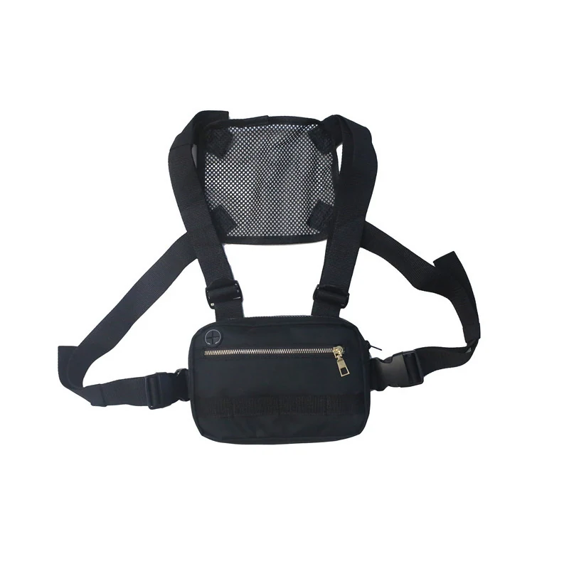 Polyester Adjustable Harness Chest Pouch Black color SKU reference