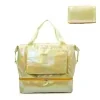 Holographic Foldable Gym Tote with Bottom Shoe Compartment Yellow color SKU reference