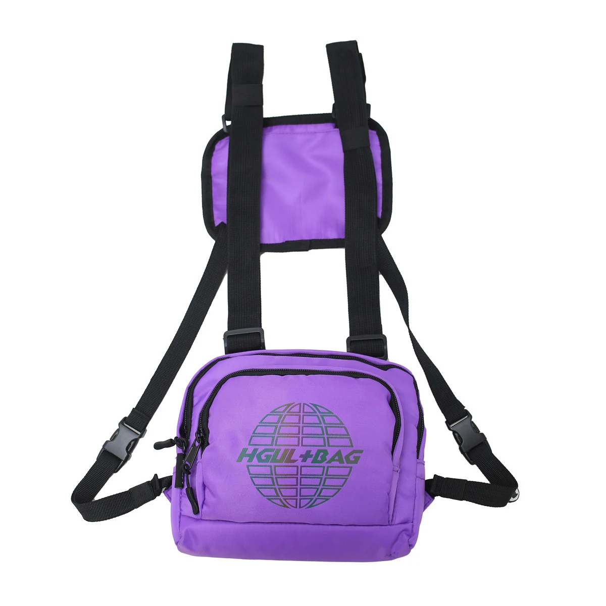 Lightweight Color-block Chest Pouch with Adjustable Harness Purple color SKU reference
