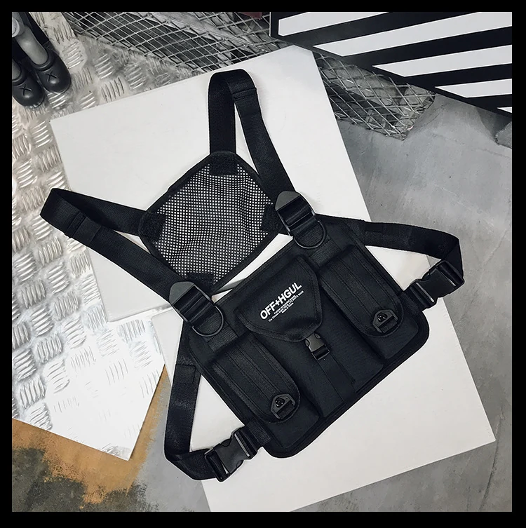 Adjustable Chest Rig Bag with Multi-pocket Front Panel Black · panel layout A color SKU reference