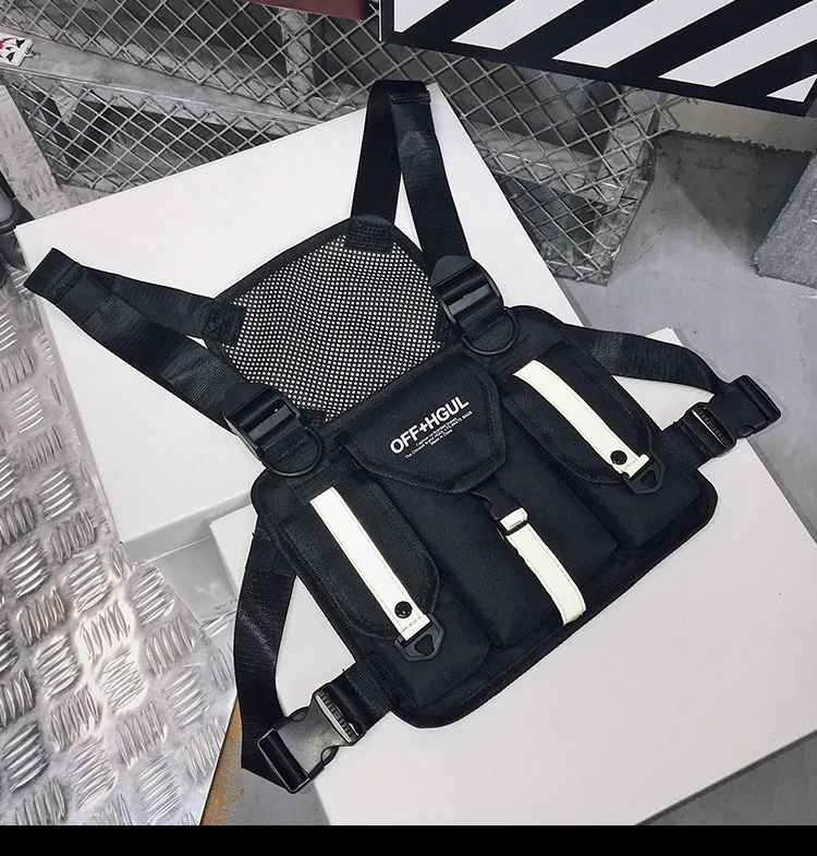 Adjustable Chest Rig Bag with Multi-pocket Front Panel Black · panel layout B color SKU reference
