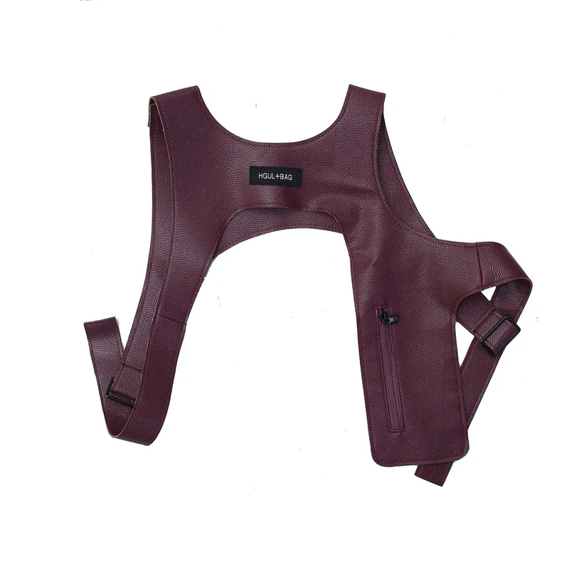 Star-pattern PU Streetwear Chest Rig and Waist Pouch Burgundy color SKU reference