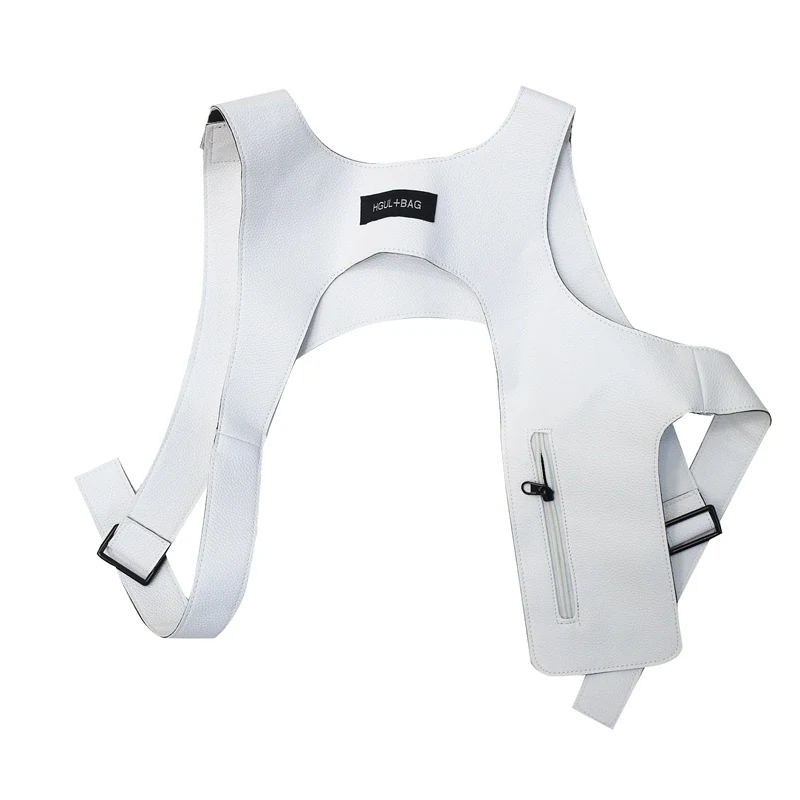 Star-pattern PU Streetwear Chest Rig and Waist Pouch White color SKU reference