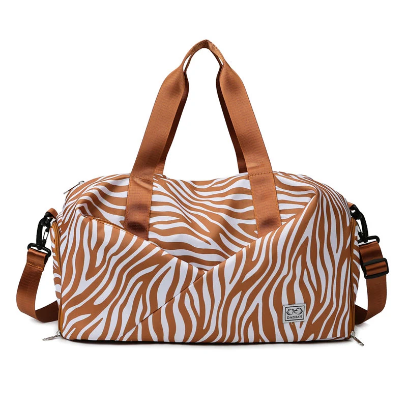 Zebra-Stripe Weekender Duffel with Shoe Compartment Brown color SKU reference