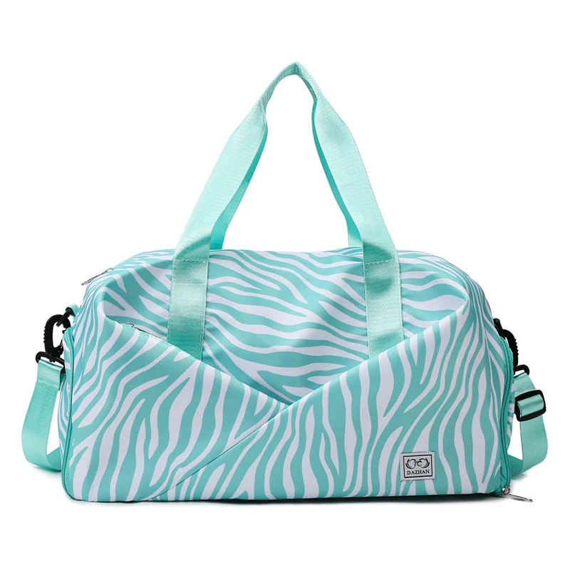 Zebra-Stripe Weekender Duffel with Shoe Compartment Mint Green color SKU reference
