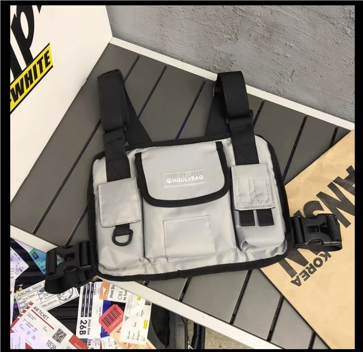 Reflective Streetwear Chest Pouch with Rubber Logo White color SKU reference