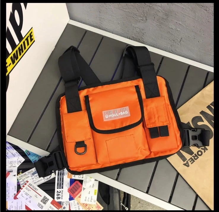 Reflective Streetwear Chest Pouch with Rubber Logo Orange color SKU reference