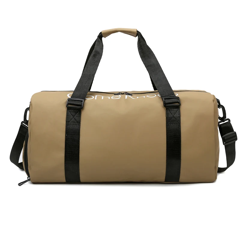 PU-Coated Nylon Weekender Duffel with Shoe Compartment Khaki color SKU reference