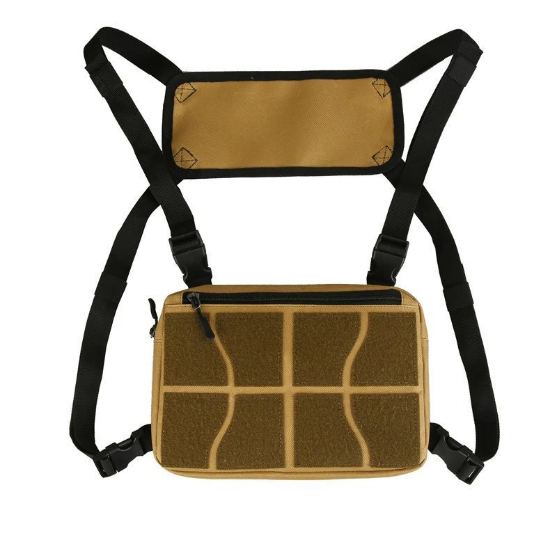 Multi-pocket Polyester Hiking Chest Bag with Chain Detail Tan color SKU reference