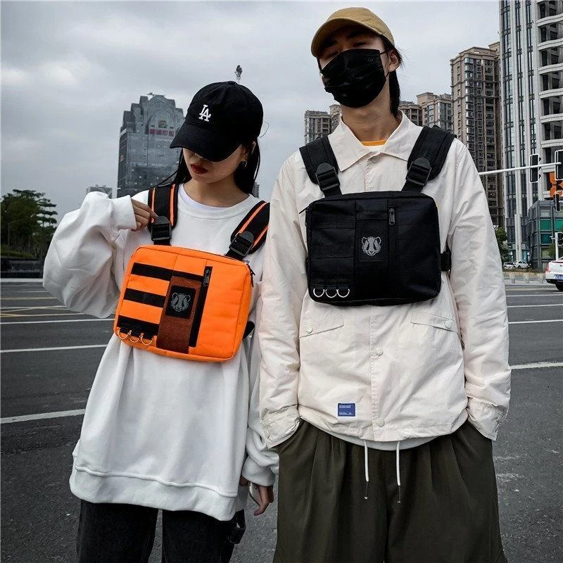 Striped Canvas Crossbody Chest Bag for Travel and Streetwear product reference image