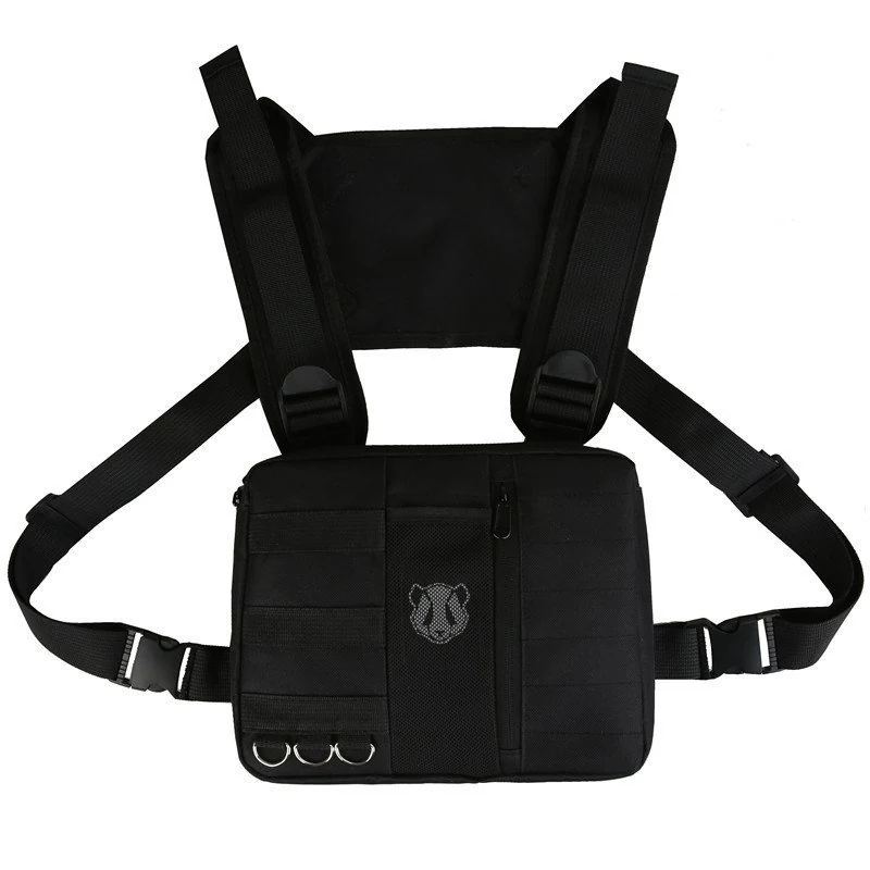 Striped Canvas Crossbody Chest Bag for Travel and Streetwear Black color SKU reference
