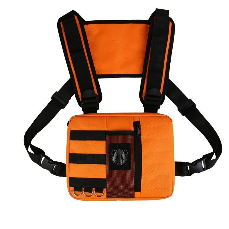 Striped Canvas Crossbody Chest Bag for Travel and Streetwear Orange color SKU reference