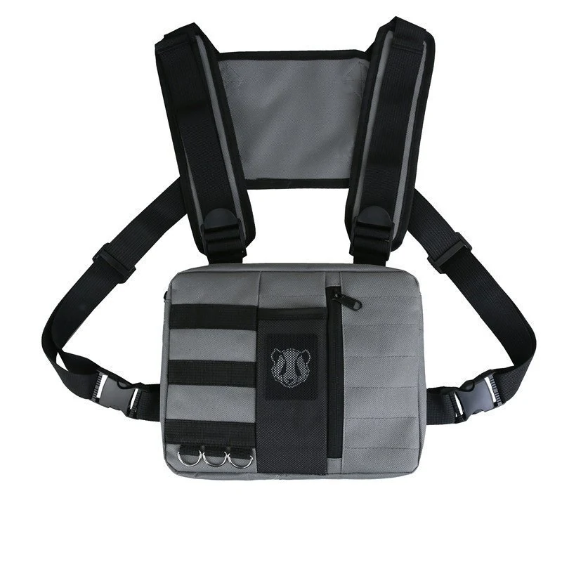 Striped Canvas Crossbody Chest Bag for Travel and Streetwear Gray color SKU reference
