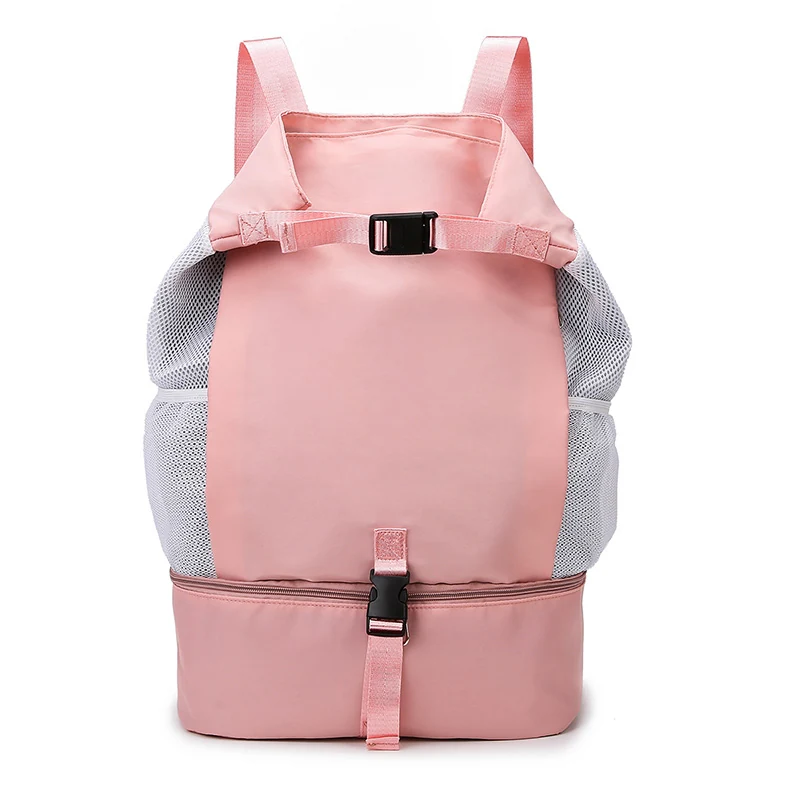 Nylon Gym Travel Bag with Shoe Compartment and Side Mesh Pocket Champagne color SKU reference