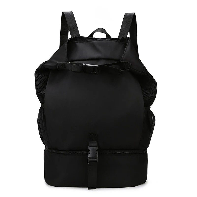 Nylon Gym Travel Bag with Shoe Compartment and Side Mesh Pocket Black color SKU reference
