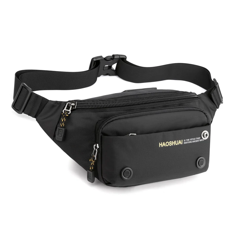 Men's Polyester Fanny Pack with Double Zip Pockets Black color SKU reference