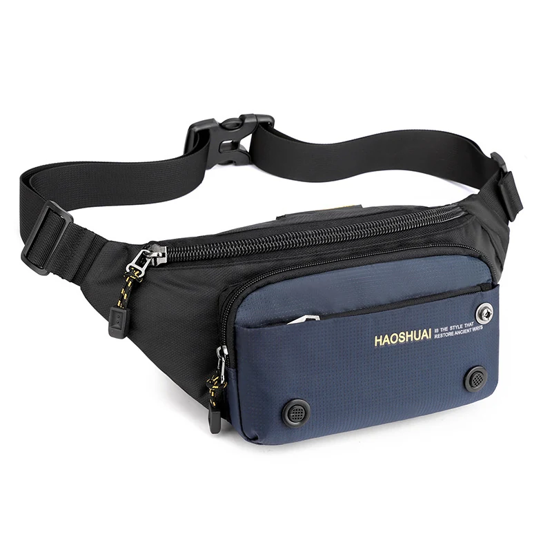 Men's Polyester Fanny Pack with Double Zip Pockets Blue color SKU reference
