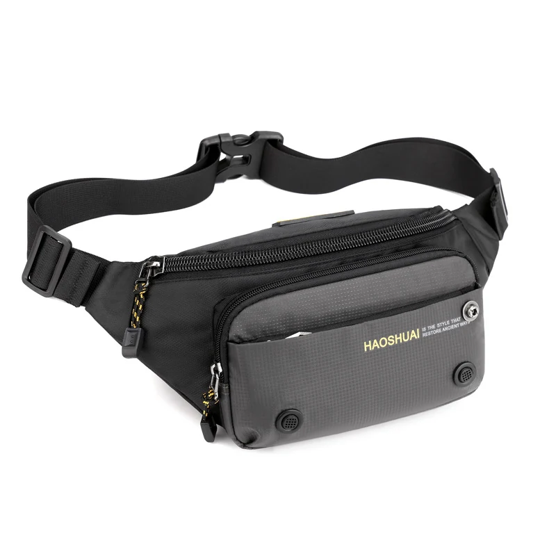 Men's Polyester Fanny Pack with Double Zip Pockets Gray color SKU reference