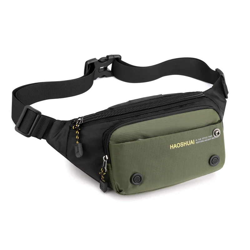 Men's Polyester Fanny Pack with Double Zip Pockets Olive color SKU reference