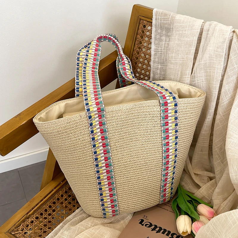 Hand-Embroidered Straw Beach Tote in Five Colors product reference image