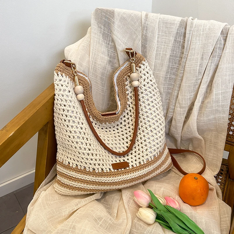Woven Straw Crossbody Bag with Two Removable Straps Khaki color SKU reference