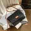 Woven Straw Crossbody Bag with Adjustable PU Strap Black color SKU reference