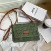 Woven Straw Crossbody Bag with Adjustable PU Strap Green color SKU reference