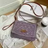 Woven Straw Crossbody Bag with Adjustable PU Strap Purple color SKU reference