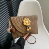 Flower-Decorated Woven Summer Crossbody Bag Brown color SKU reference