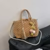 Straw Bucket Bag with Detachable Pearl Strap & Flower Tassel Khaki / style 3 color SKU reference