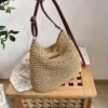 Woven Women’s Tote & Crossbody Bag with PU Strap Khaki color SKU reference