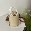 Beaded Straw Bucket Crossbody with Drawstring Closure Beige color SKU reference