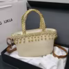 Gold-Thread Straw Crossbody Bag with Pearl Tassels Beige color SKU reference