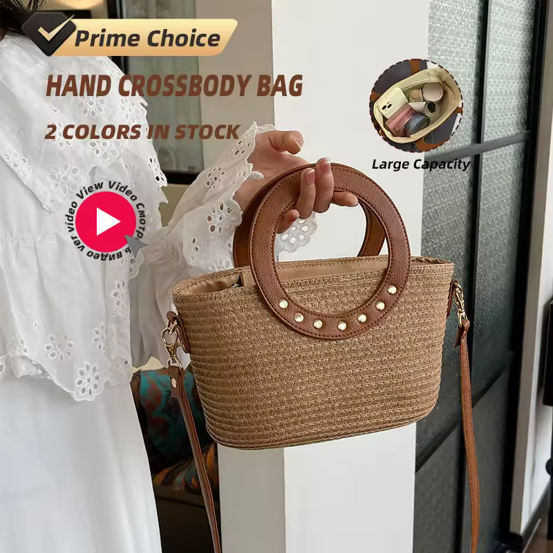 Round-Handle Straw Woven Crossbody Bag product reference image