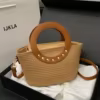 Round-Handle Straw Woven Crossbody Bag Brown color SKU reference