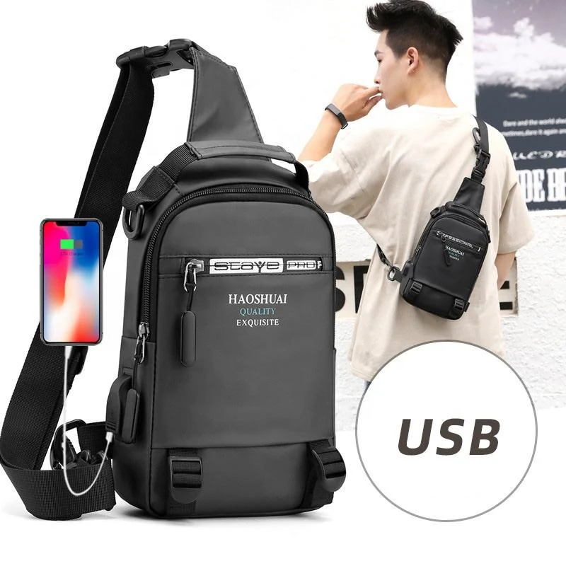 Polyester Chest Sling Bag with USB Pass-through product reference image