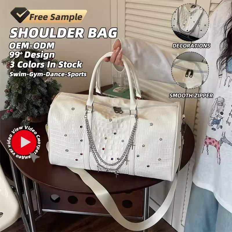 21L Embossed PU Travel Bag with Chain-Detail Strap product reference image