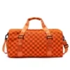 Wrinkled-Texture Checkered Gym Duffel with Shoe Compartment Orange color SKU reference