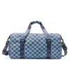 Wrinkled-Texture Checkered Gym Duffel with Shoe Compartment Blue color SKU reference