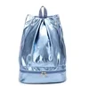 Holographic Drawstring Gym Backpack with Side Zipper Pocket Blue color SKU reference