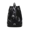 Holographic Drawstring Gym Backpack with Side Zipper Pocket Black color SKU reference