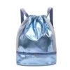 Holographic Drawstring Gym Backpack with Shoe Compartment Blue color SKU reference