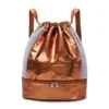 Holographic Drawstring Gym Backpack with Shoe Compartment Champagne Gold color SKU reference