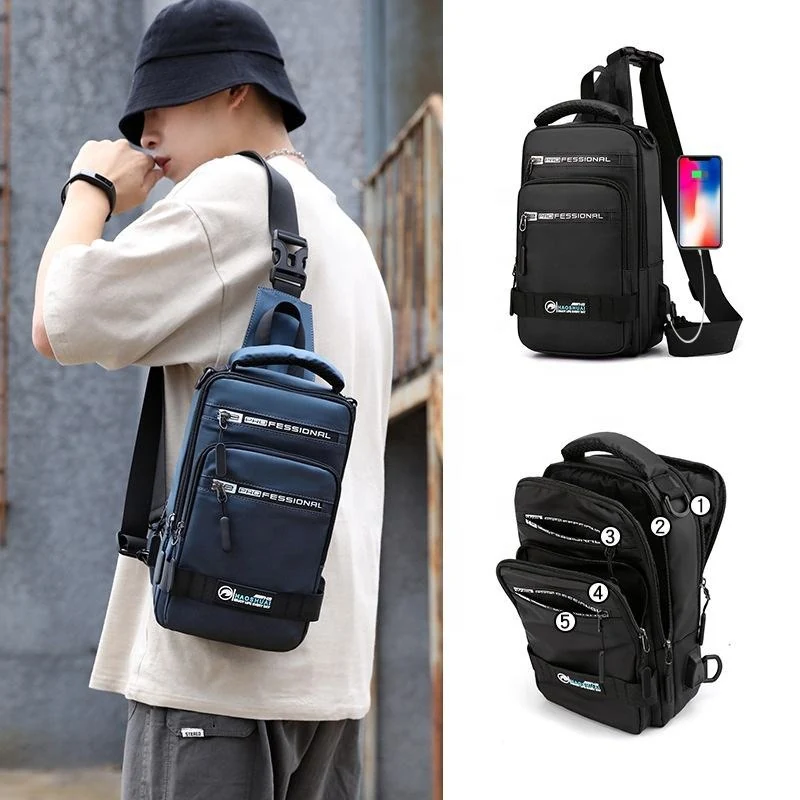 Polyester Multi-Pocket Sling Backpack with USB Charging Port product reference image